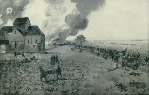 January Prints: World War 1. French and German troops fight on the height above Lenharee