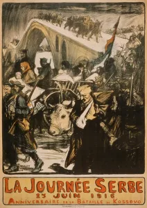 Southern Front Prints: World War 1. French poster noting the Anniversary of the Battle of Kosovo