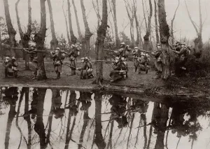 Anonymous Group Portraits Prints: World War 1. French soldiers in a flooded section of northwest France