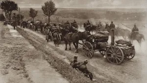 Belgium Prints: World War 1. German invaders of Belgium came in long trains of supplies