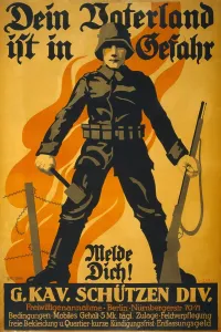 Barbed Wire Prints: World War 1. German recruiting poster depicting a German soldier