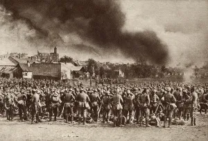 January Prints: World War 1. German troops gathered after driving the Russians from Garlice
