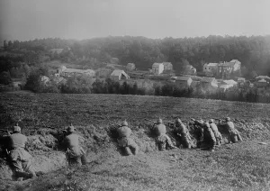 Trench Warfare Prints: World War 1. Germans in a shallow trenches in Argonne Forest