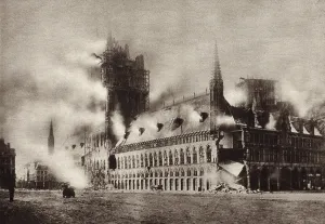 Belgium Prints: World War 1. The medieval Cloth Hall of Ypres