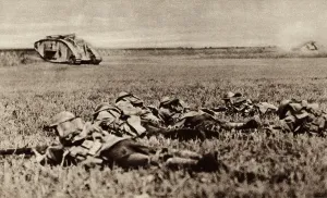 Tanks Prints: World War 1. Platoon of the American 107th infantry