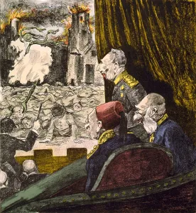 Monarchs Prints: World War 1 political cartoon. Les vieux abonnés (The Old Spectators) by DOstoya, 1916