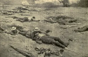 January Prints: World War 1. R.A.M.C. (Royal Army Medical Corps) bringing in the wounded from No Man's land after a battle