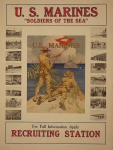 Scenes Prints: World War 1 Recruiting Poster for the U.S. MARINES, SOLDIERS OF THE SEA, 1917