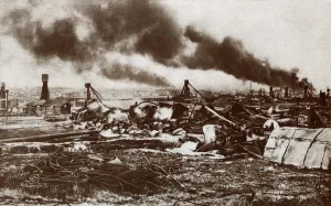 Ukraine Prints: World War 1. Russian destruction of the oil fields at Boguslav in East Galicia