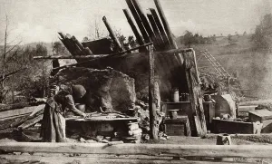 War Victims Prints: World War 1. Russian peasant woman in her battle ruined home on the Eastern Front