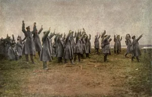 January Prints: World War 1. Russian rear guard surrenders to the Germans after the fall of Warsaw in May 1915