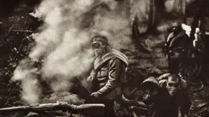 Poland Prints: World War 1. Russian trench near Baronvitsky at the moment when it is flooded by the Germans with asphyxiating gas