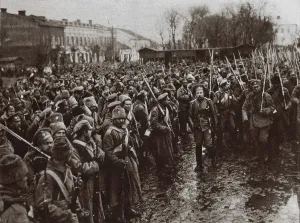 Ukraine Prints: World War 1. Russian troops entering the town of Czernowitz