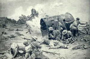 February Prints: World War 1. Somme Offensive. Canadian soldiers fighting at Courcellette