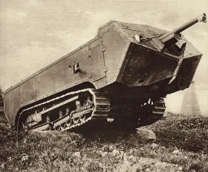 Mechanized Prints: World War 1 Tanks. French Saint-Chamond tank in the field