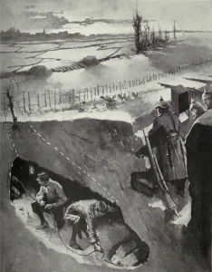 Explosives Prints: World War 1. A tunnel (marked by the dotted line) was dug under German trench