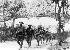 February Prints: World War 1. U.S. Army infantry troops from an African American unit marching northwest of Verdun