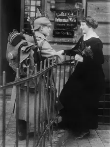 Couple Portraits Prints: World War 1. Young German couple saying goodbye