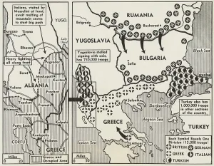 Lcgr1312 Prints: World War 2 map of Greece and the Balkans in 1941