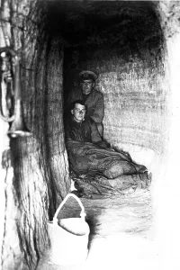 Anonymous Group Portraits Prints: World War I British troops in bomb proof shelter on the West Beach during the Dardanelles Campaign