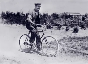 Bicycle Prints: World War I, handicapped German soldier on bicycle, circa 1914-1918