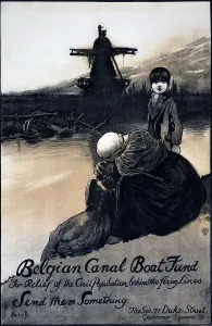 Windmill Prints: WORLD WAR I, Poster showing a mother consoling her children by a canal
