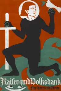 Graphic Design Prints: WORLD WAR I, Poster shows a kneeling knight with a sword in one hand and a dove of peace in the other