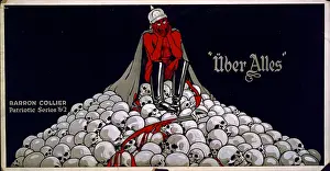 Images Dated 5th September 2007: World War I, streetcar advertisement showing the devil as a German Soldier on a mound of skulls