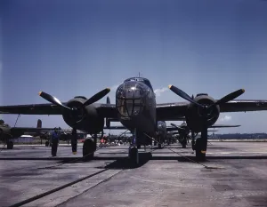 Propeller Prints: World War II, B-25 bomber planes on the outdoor assembly line at North America Aviation Inc