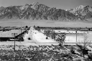 Internment Camp Prints: World War II, Bird's-eye view of Manzanar Relocation Center