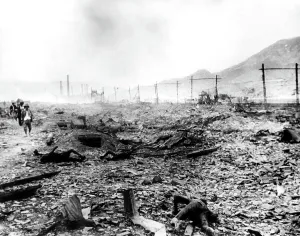 Destroyed Prints: World War II, charred bodies laying amongst the destruction from the Atomic Bombing of Nagasaki