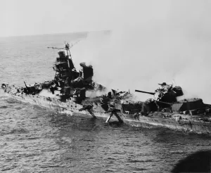 Ships And Boats Prints: World War II, the destruction of a warship, circa 1940-1946