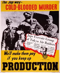 Warning Prints: World War II, poster showing Two Japanese soldiers with a blindfolded