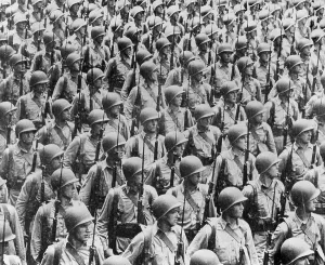 Graphic Design Prints: World War II, soldiers lined up, circa 1940-1946