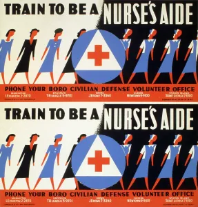 Nursing Prints: World War II. Train to be a nurse's aide Phone your boro Civilian Defense Volunteer Office'