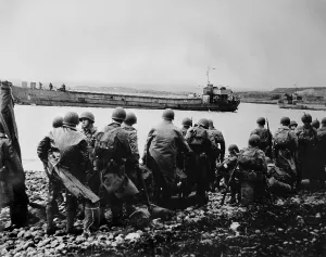 From Behind Prints: World War II, U.S. soldiers along the shore, circa 1940-1946