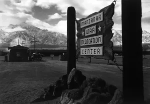 Internment Camp Prints: World War II, Wooden sign at entrance to the Manzanar War Relocation Center