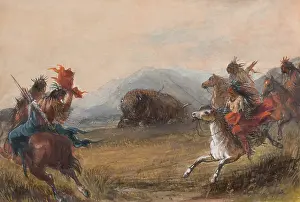 Horseback Prints: WOUNDED BUFFALO, 1837-1838, by Alfred Jacob Miller