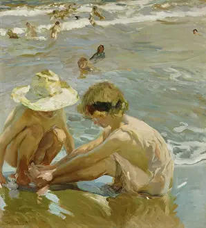 Lcgr1606 Prints: The Wounded Foot, by Joaquin Sorolla y Bastida, 1909, Spanish painting, oil on canvas