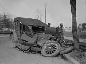 Accident Prints: Wrecked car on Washington, D.C. road in 1922