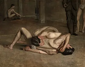 Student Prints: Wrestlers, 1899, by Thomas Eakins, 1844-1916, American realist painting, oil on canvas