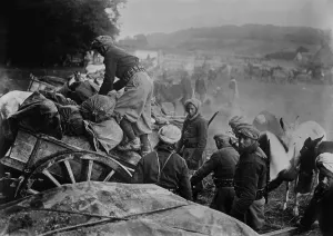 Turbans Prints: WW1 convoy of Spahis light cavalry at Francport in Picardy, France, in Oct. 1914