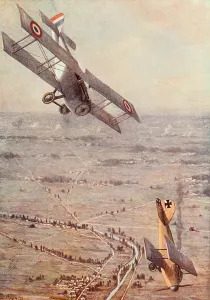 Images Dated 20th March 2013: WW1 French Spad fighter is victorious in dogfight with German Albatross