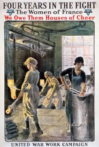 Furnace Prints: Four years in the fight'. Women working in a munitions factory during World War I