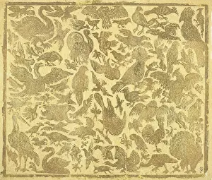 Eagle Prints: Yellow brocade paper decorated with gold birds