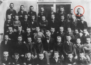 Linz Prints: Young Adolf Hitler (red circle) with classmates in a school picture