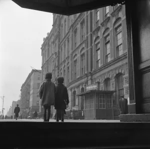 Street Scenes Prints: Two young African American children walking closely together on a Harlem street