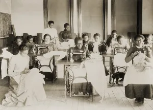 Sewing Prints: Young African American women sewing with machines and by hand in the sewing class at the Agricultural