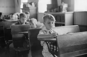 Learning Prints: Young boys at their desks in a rural Wisconsin school. Sept. 1939