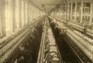 Industrial Revolution Prints: Young boys and girls working in the spinning room of the Cornell Mill in Fall River